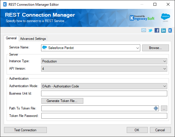 SSIS REST Salesforce Pardot Connection Manager - OAuth Authentication Mode